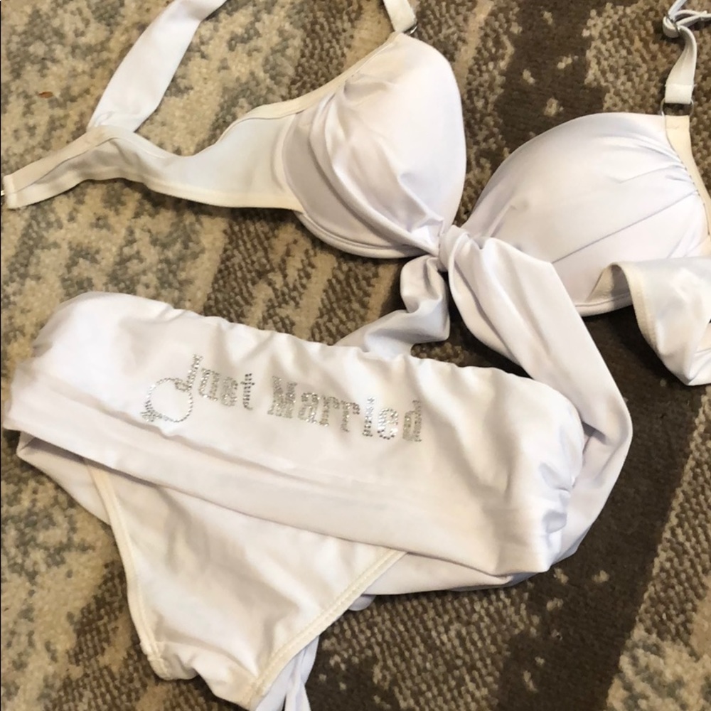 White just married bikini swim suit